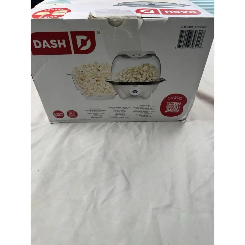 Dash SmartStore Stirring Popcorn Maker 20 Cup Flip Serve Bowl White New Open Box